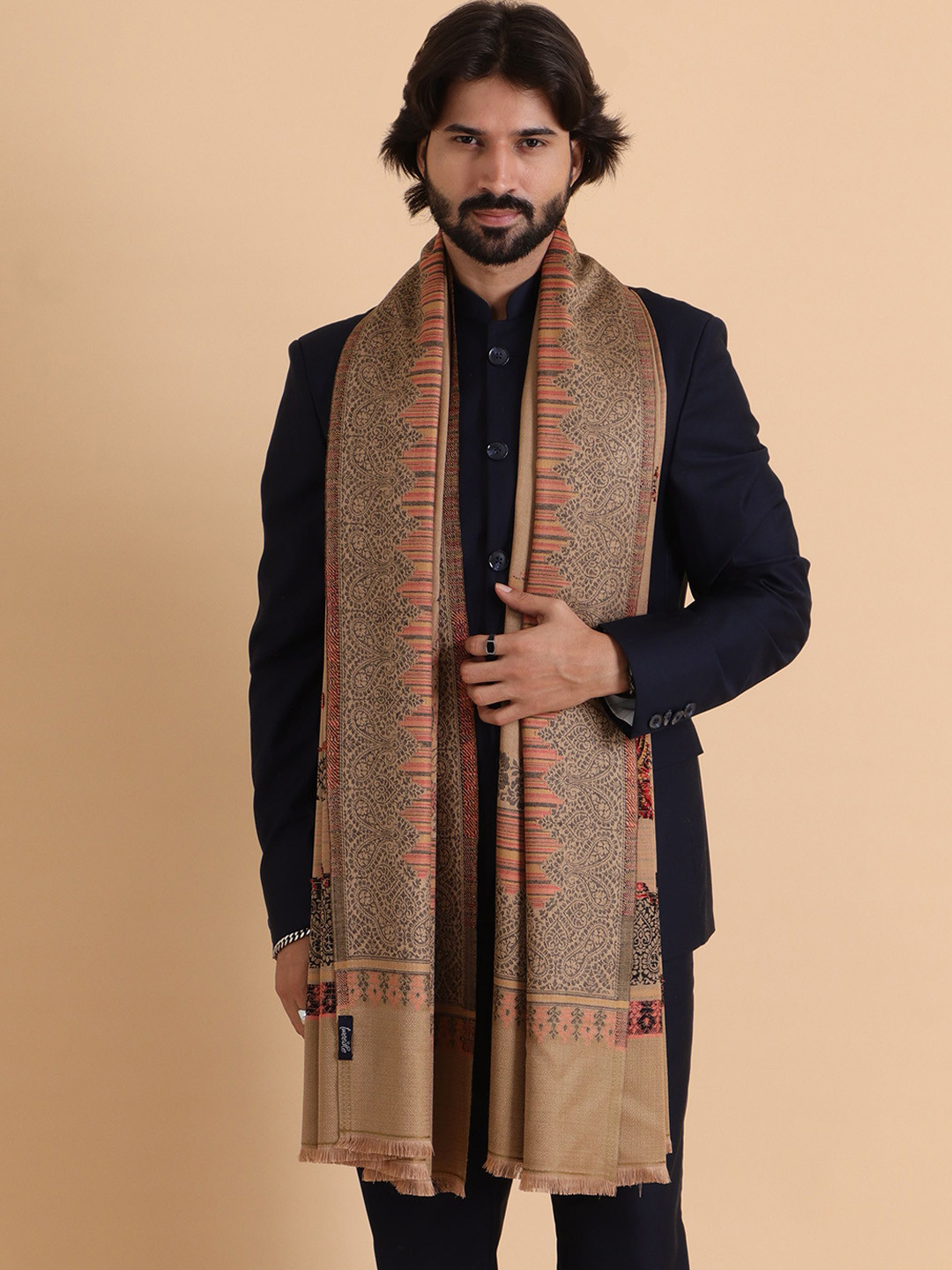 

Tweedle Ethnic Motifs Woven Design Acrylic Shawl, Beige