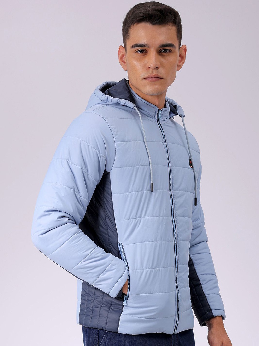 

The Indian Garage Co Men Colourblock Slim Fit Hooded Puffer Jacket, Blue