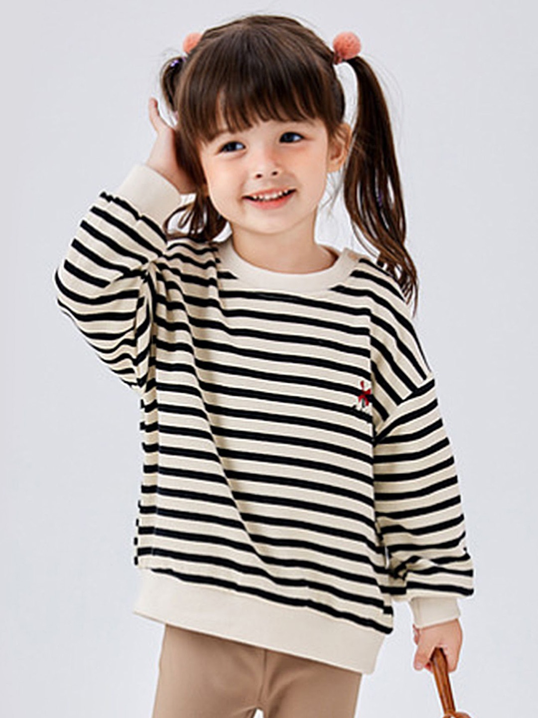 

LULU & SKY Girls Striped Bishop Sleeves Top, Black