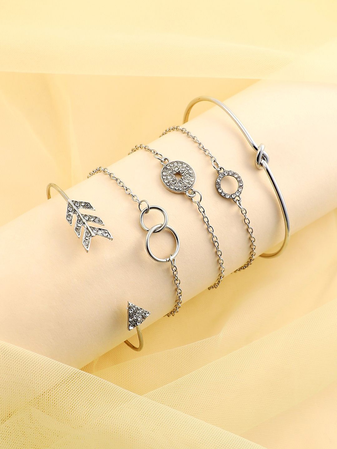 

SOHI Set Of 5 Silver-Plated Stone Studded The Celestrial Arrow Multi-Layer Link Bracelet