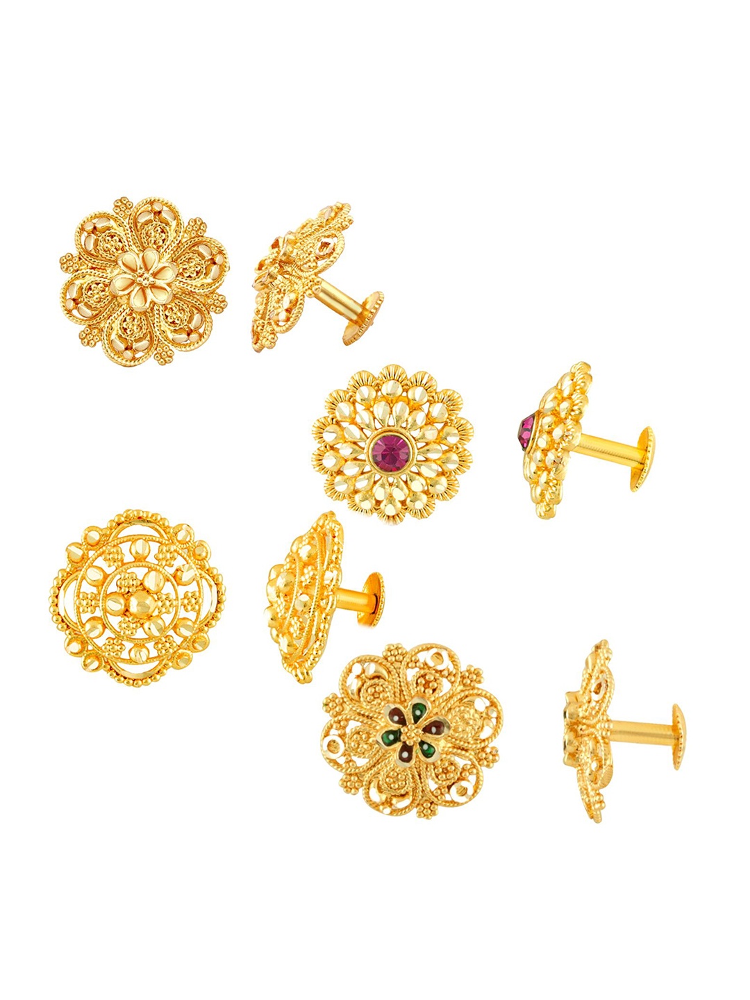 

DIVASTRI Set Of 4 Gold-Plated Stone Studded Circular Studs