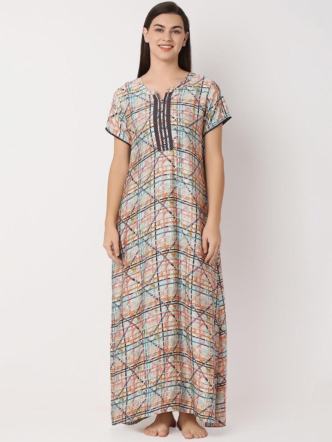 

Juliet Women Printed Round Neck Maxi Nightdress, Pink