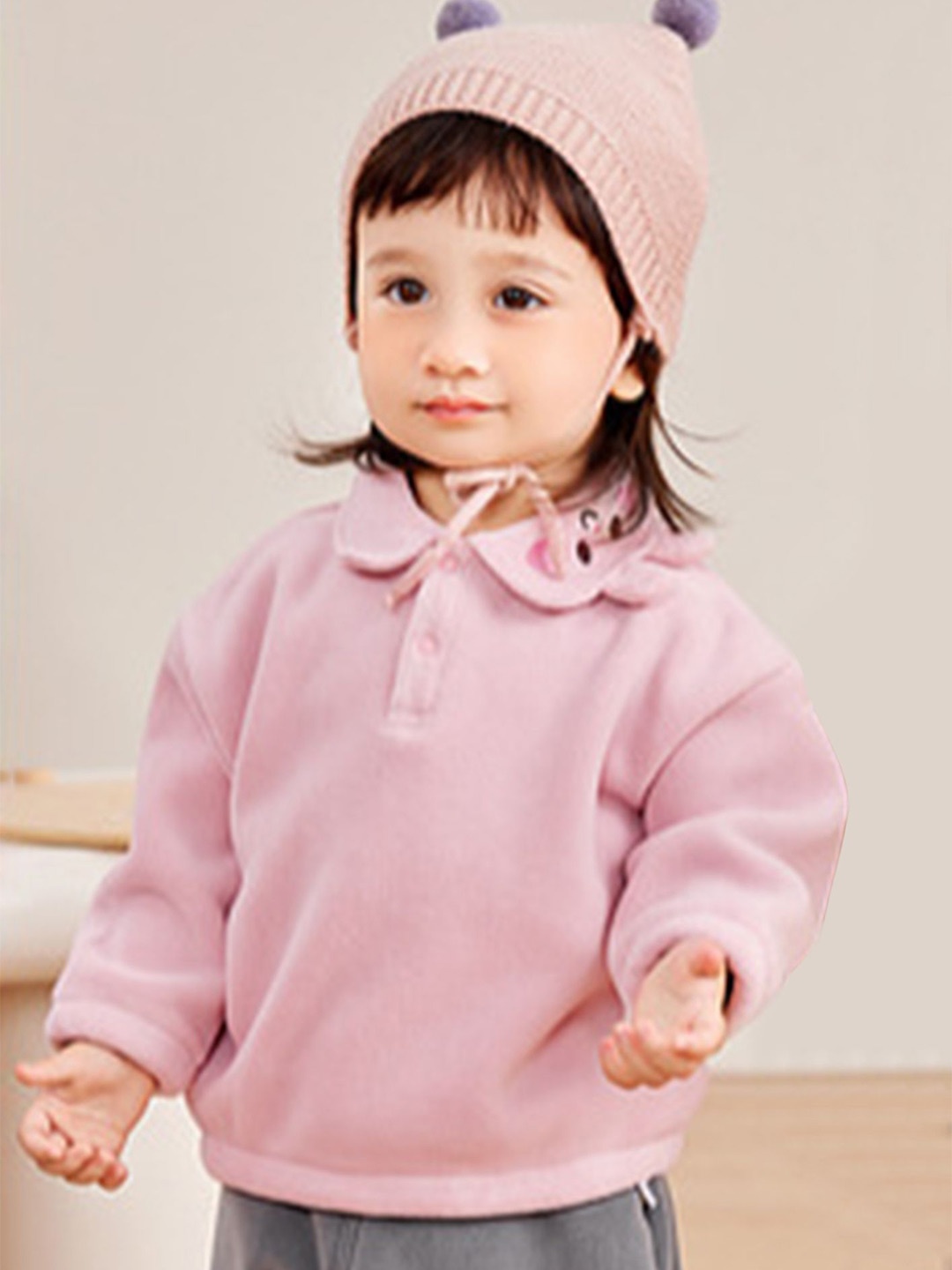 

LULU & SKY Girls Shirt Collar Sweatshirt, Pink