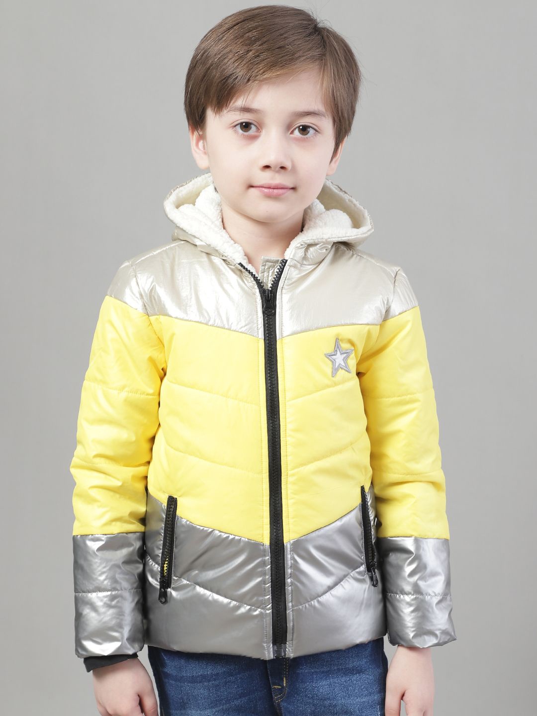 

HOUSE OF VEDAS Boys Hooded Colourblocked Casual Padded Jacket, Yellow