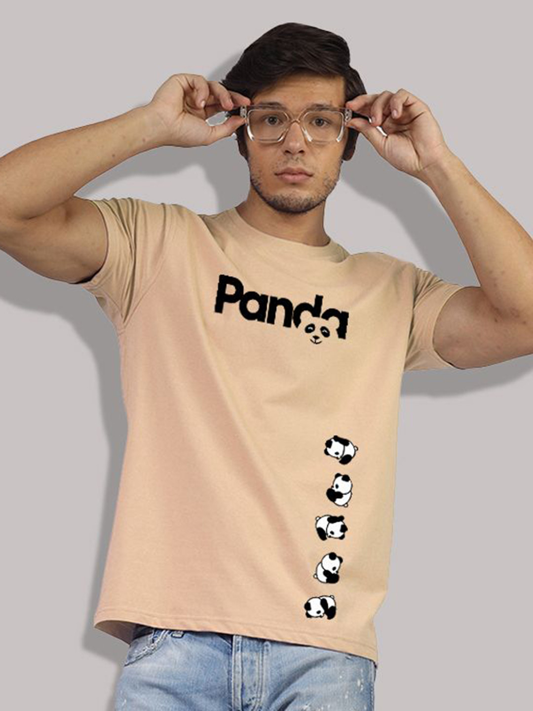 

Greylongg Men Typography Printed Round Neck Cotton T-shirt, Beige
