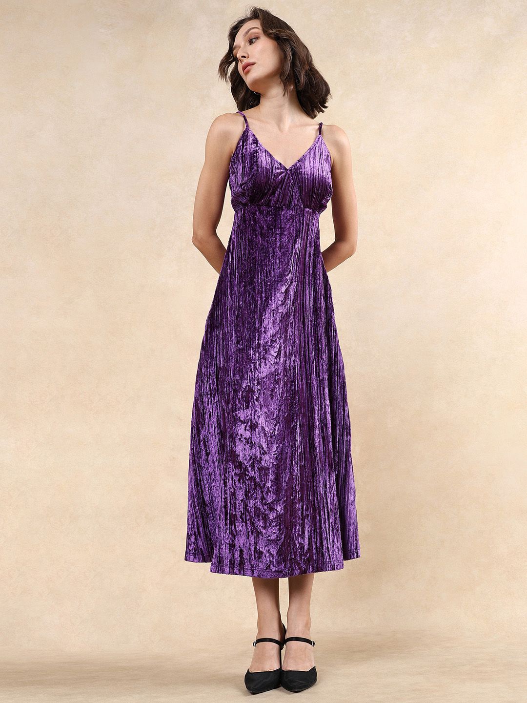 

RAREISM Women Shoulder Straps Cotton Maxi Dress, Purple