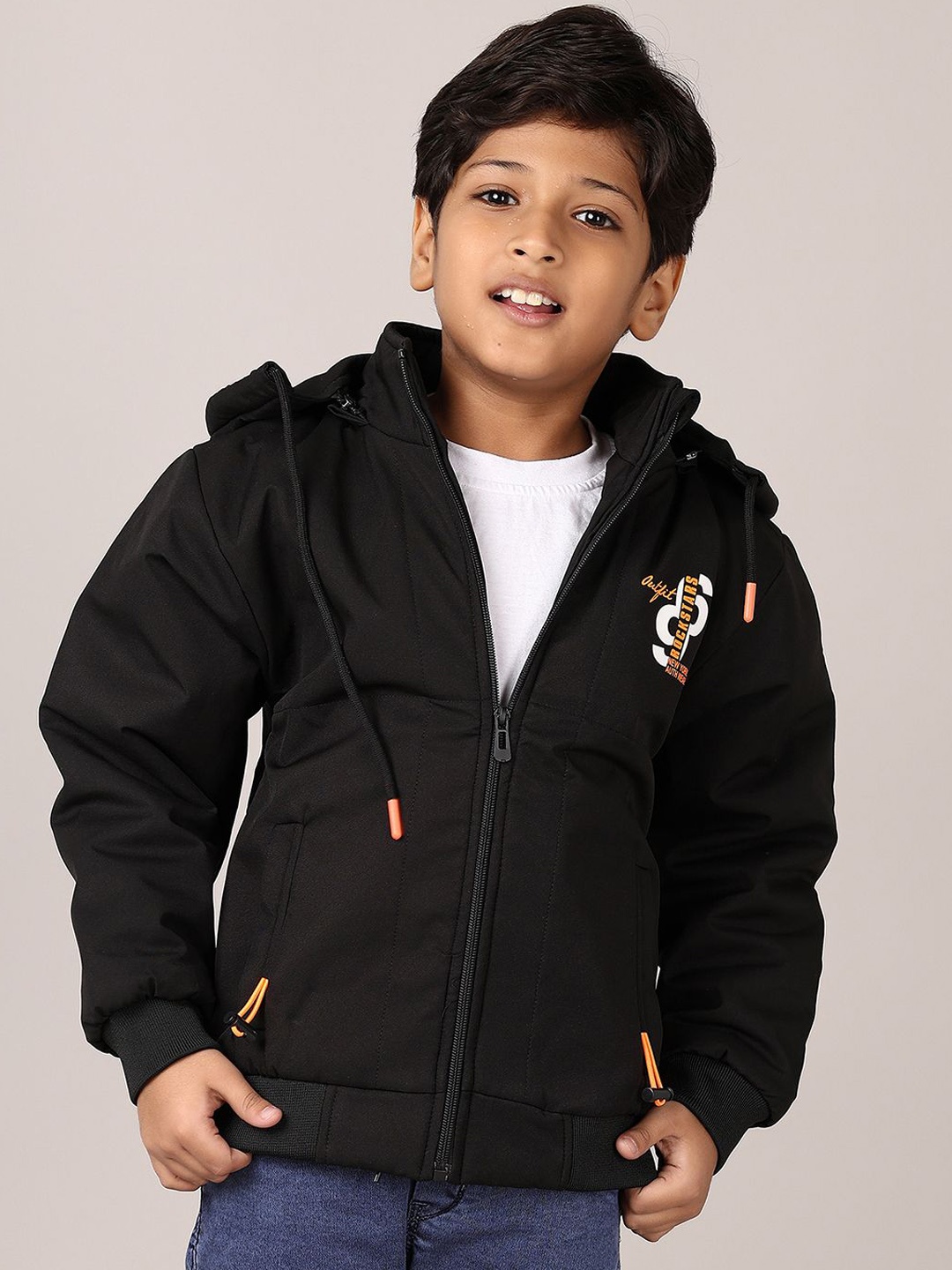 

V-Mart Boys Hooded Solid Cotton Casual Bomber Jacket, Black