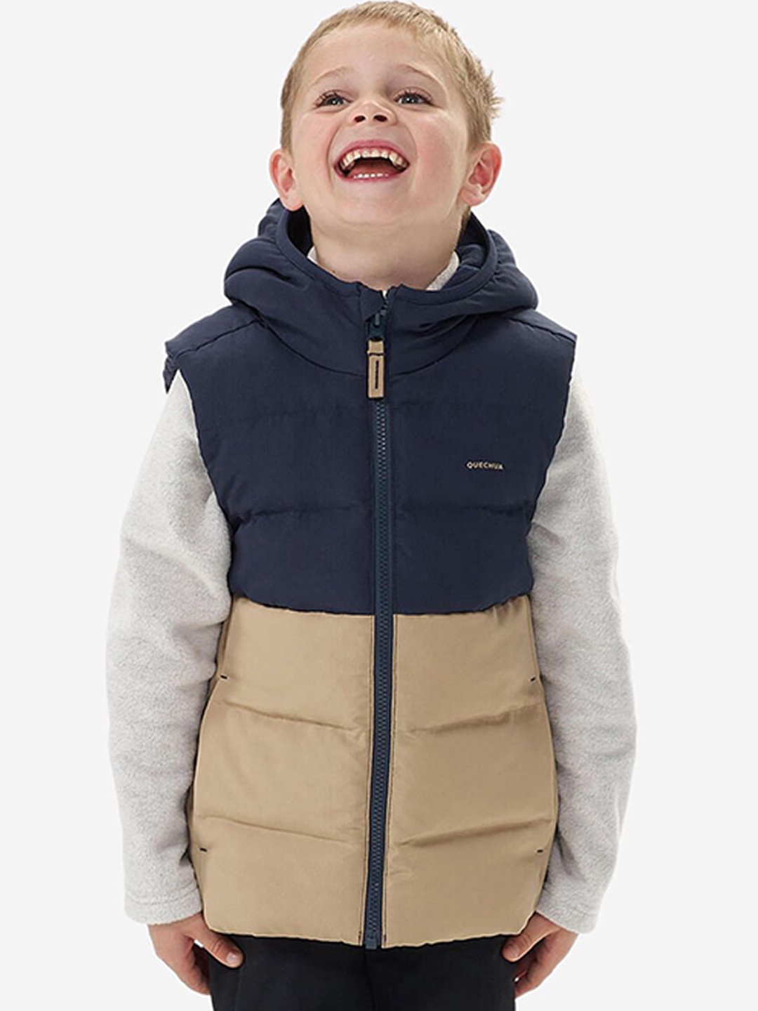 

Quechua By Decathlon Boys Hooded Colourblocked Sports Padded Jacket, Navy blue