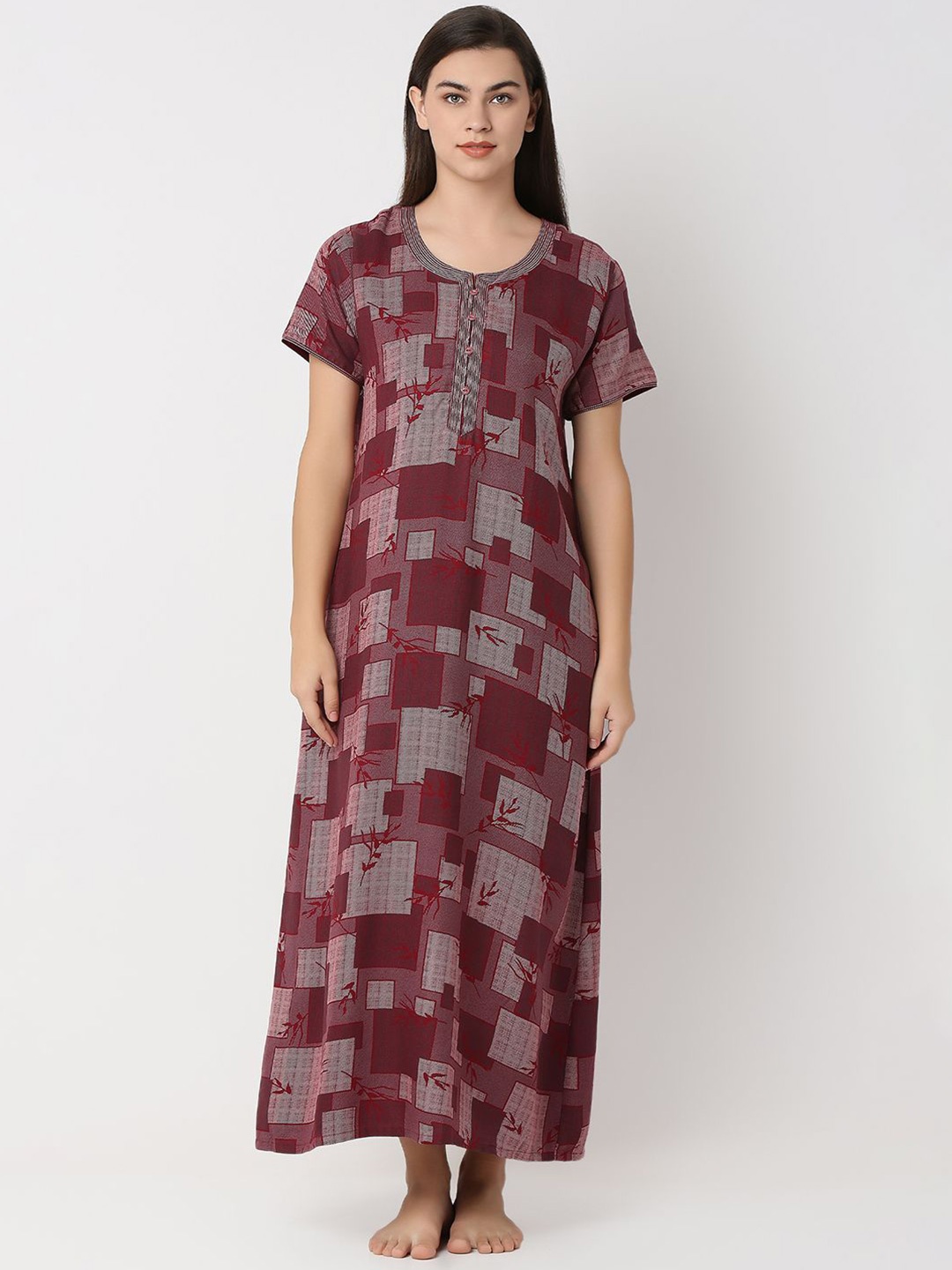 

Juliet Women Abstract Printed Maxi Nightdress, Maroon