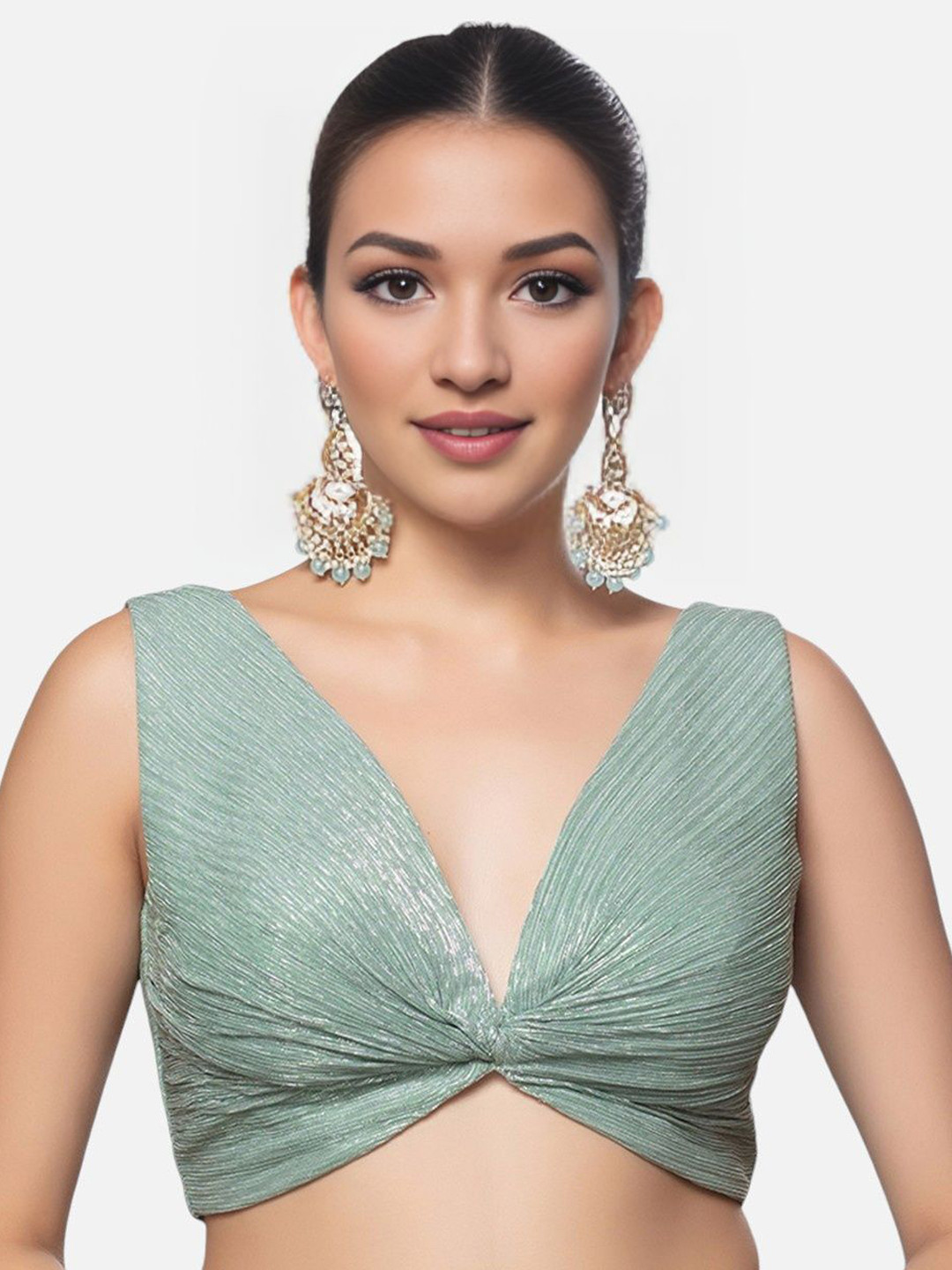 

Biyu Women V-Neck Saree Blouse, Sea green