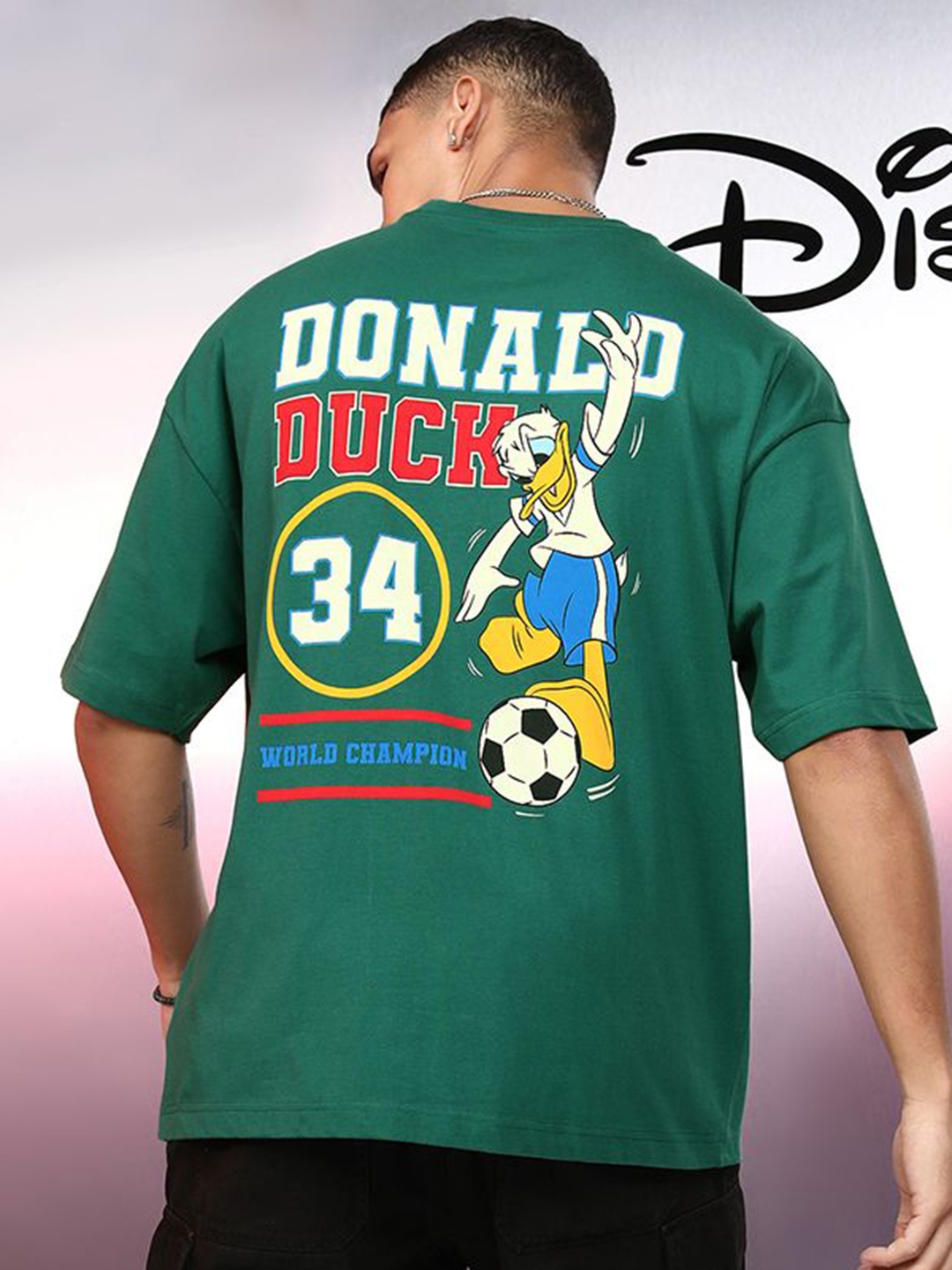 

HIGHLANDER Men Donald Duck Printed Drop-Shoulder Sleeves T-shirt, Green