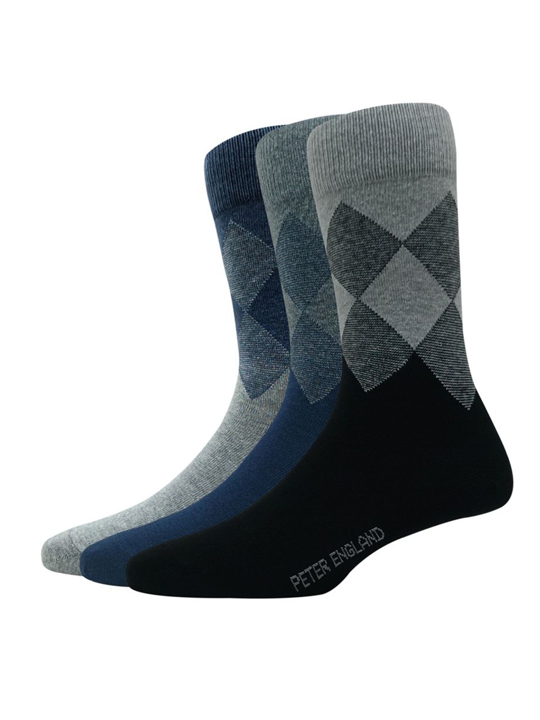 

Peter England Men Pack Of 3 Checked Calf -Length Socks, Grey melange