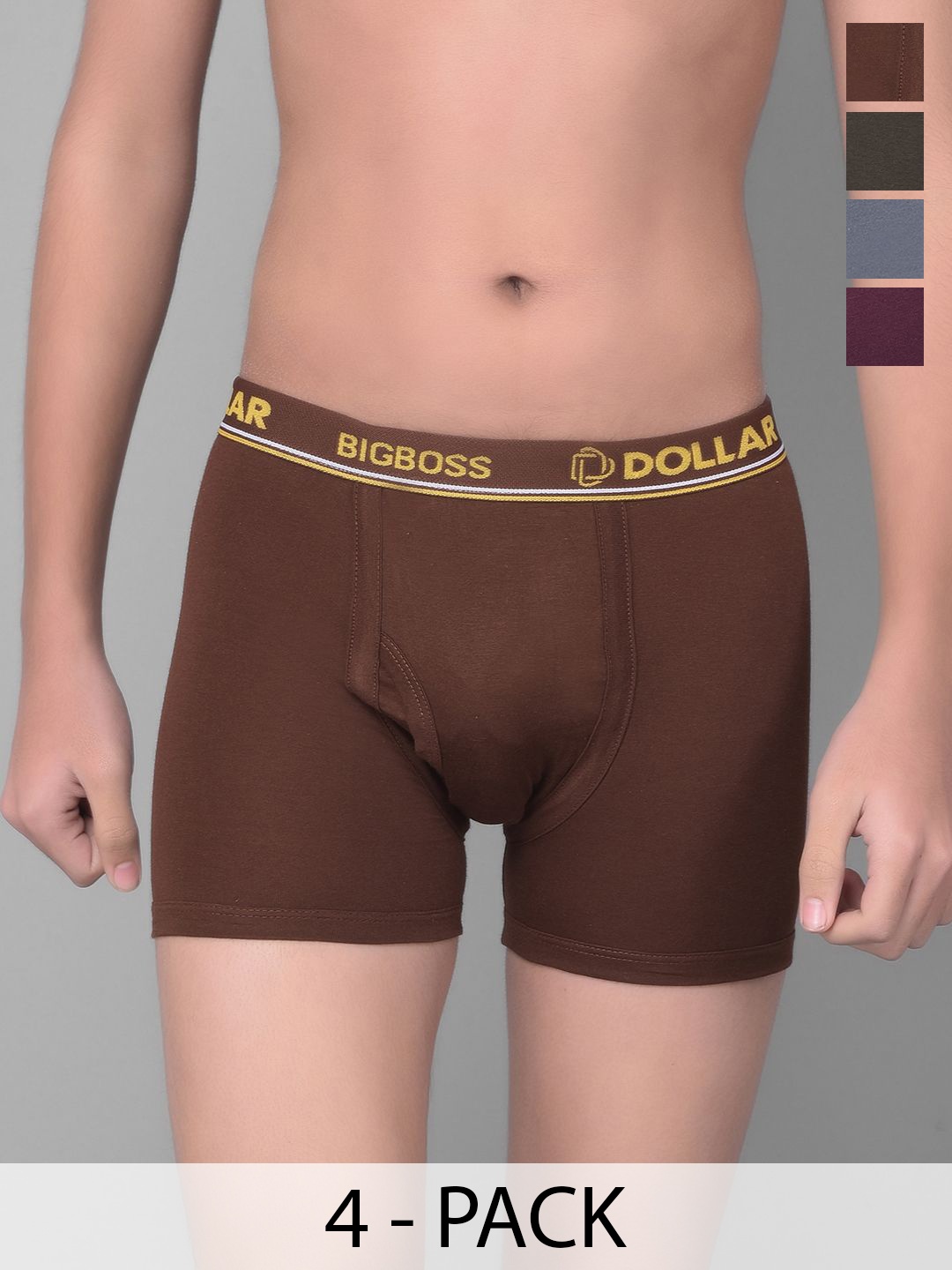 

Dollar Bigboss Boys Pack Of 4 Assorted Trunks MBKTR-03-LONG-PO4-CO3, Brown