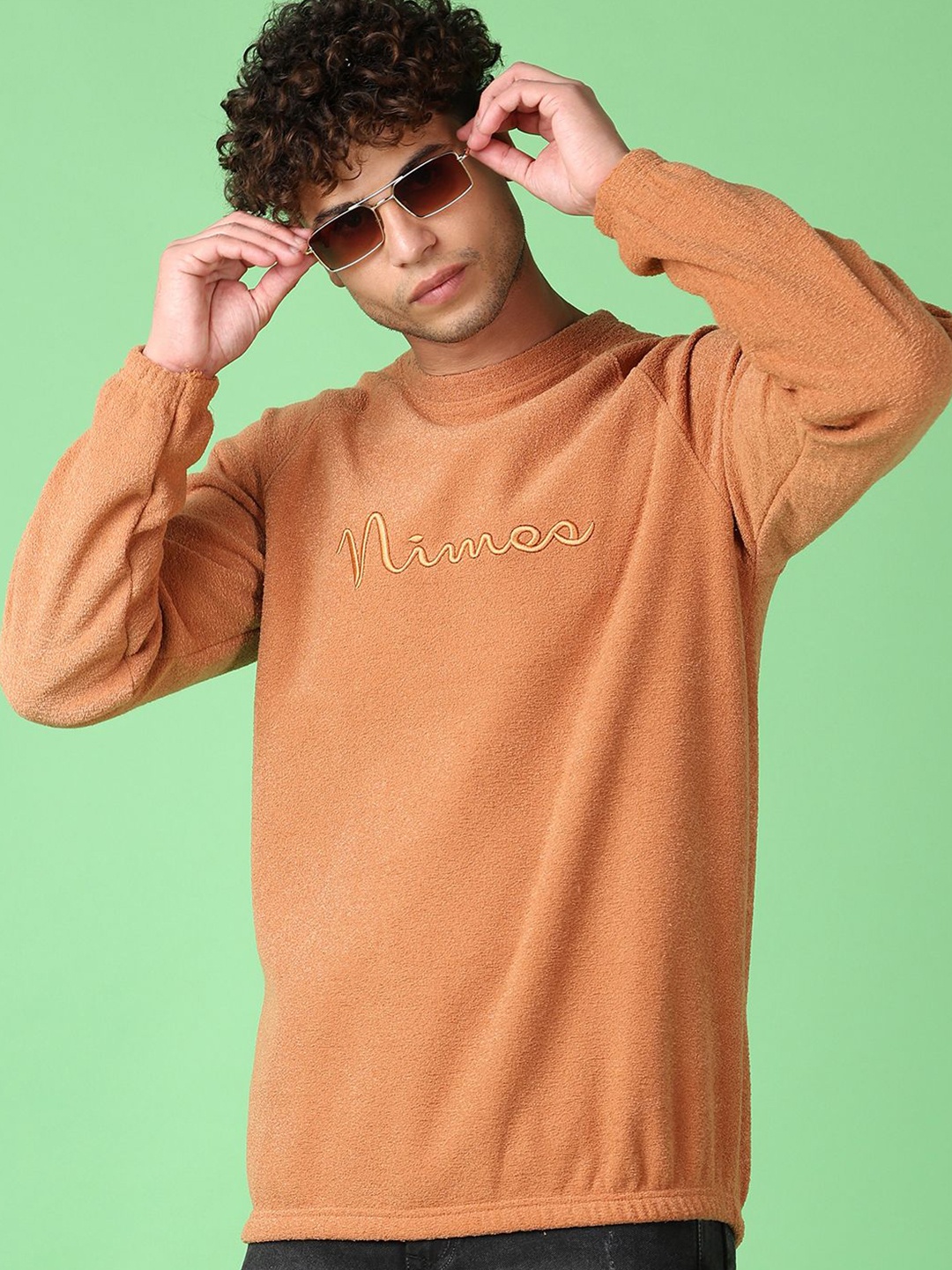 

V-Mart Men Self Design Sweatshirt, Brown