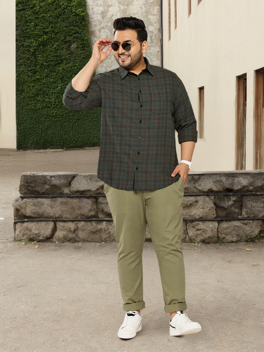 

Sztori Plus Size Tartan Checked Casual Shirt, Olive