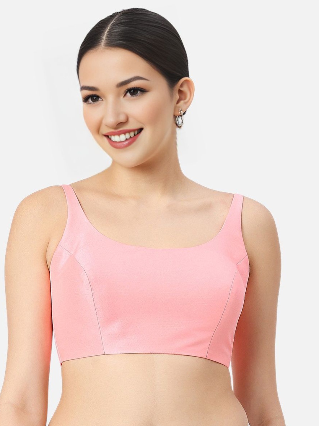 

Biyu Women Silk Solid Square Neck Sleeveless Saree Blouse, Pink