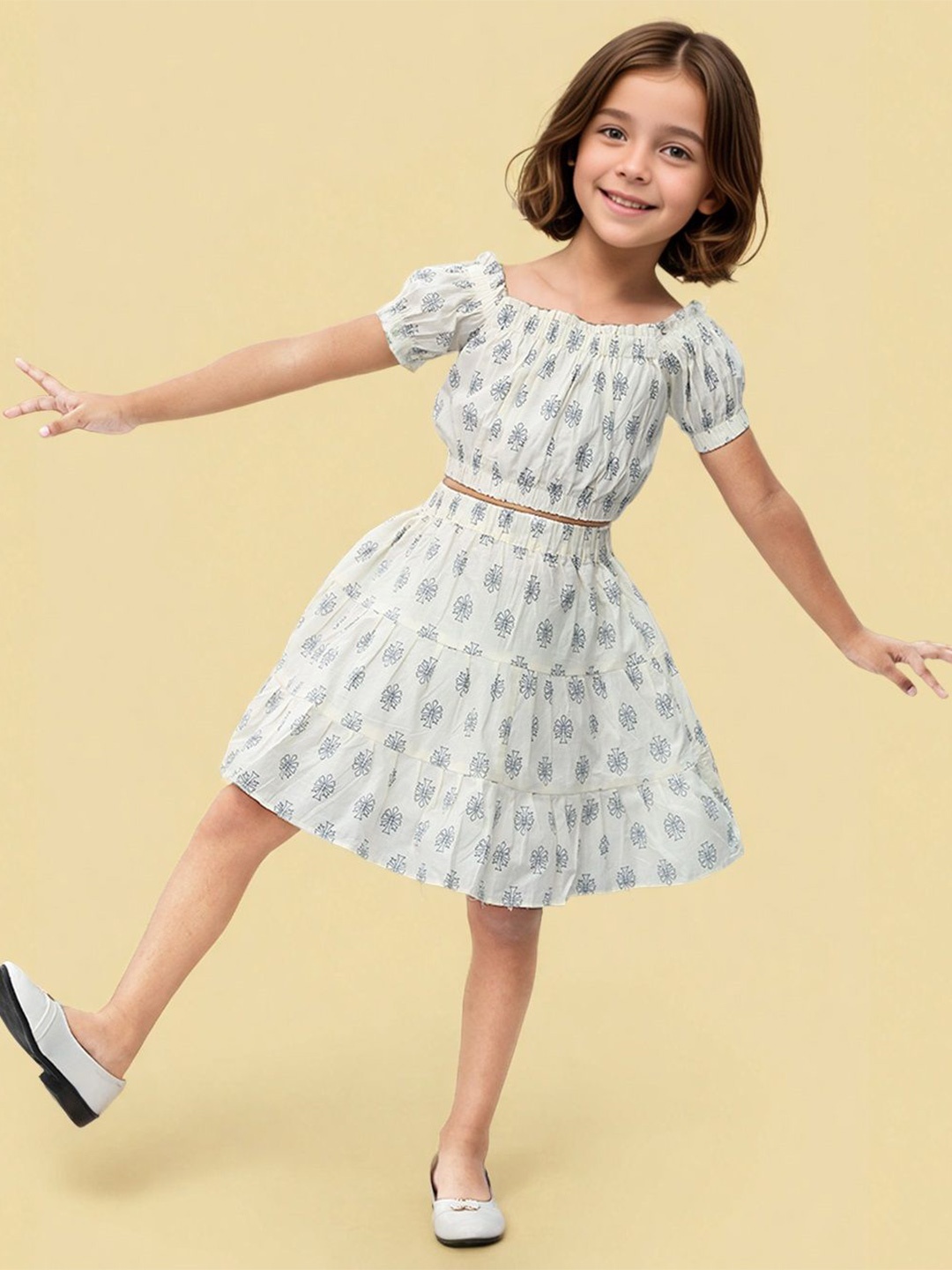 

Toonyport Girls Printed Pure Cotton Top with Skirt, Blue