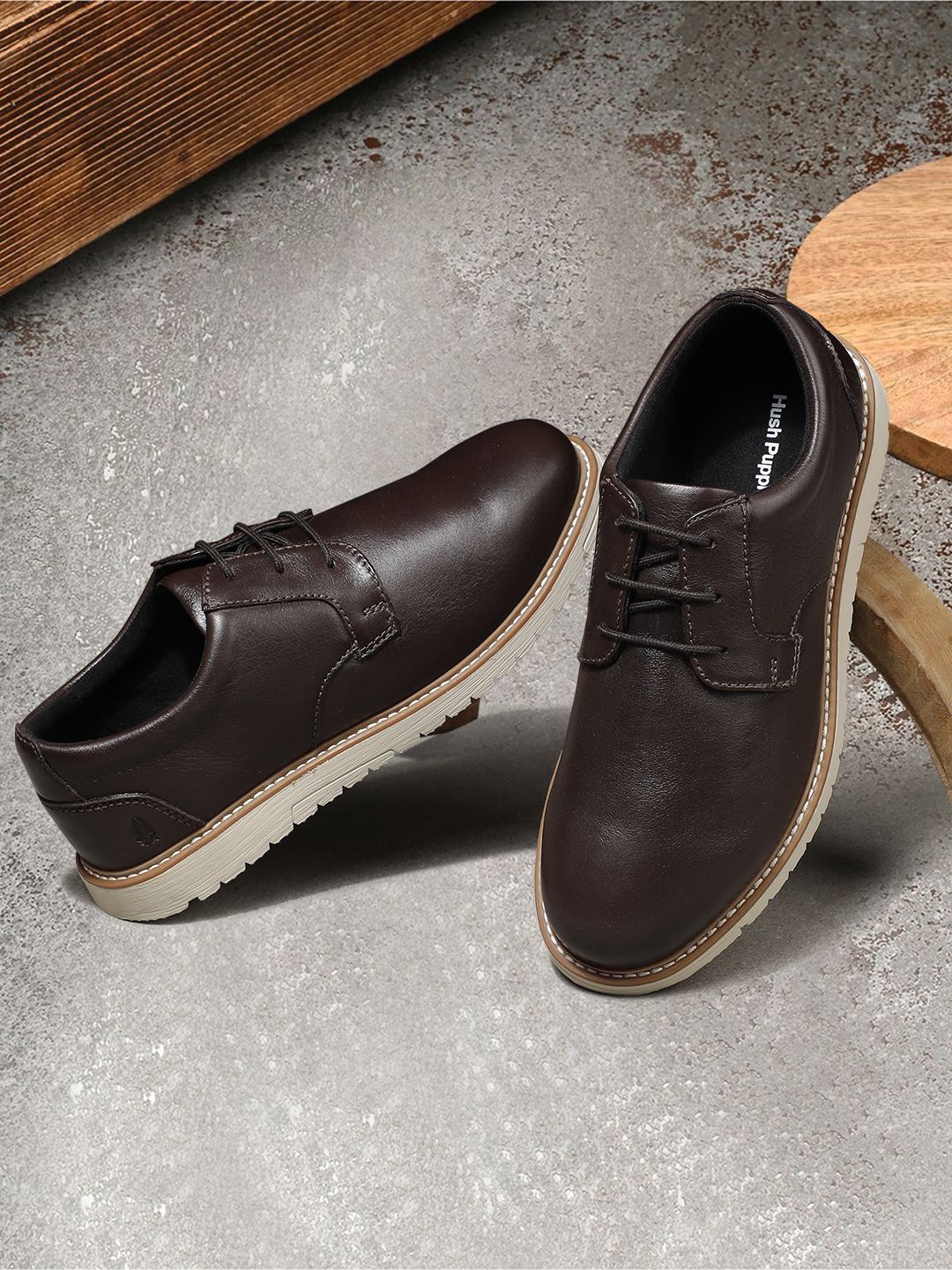 

Hush Puppies Men Perforations Leather Derbys, Brown