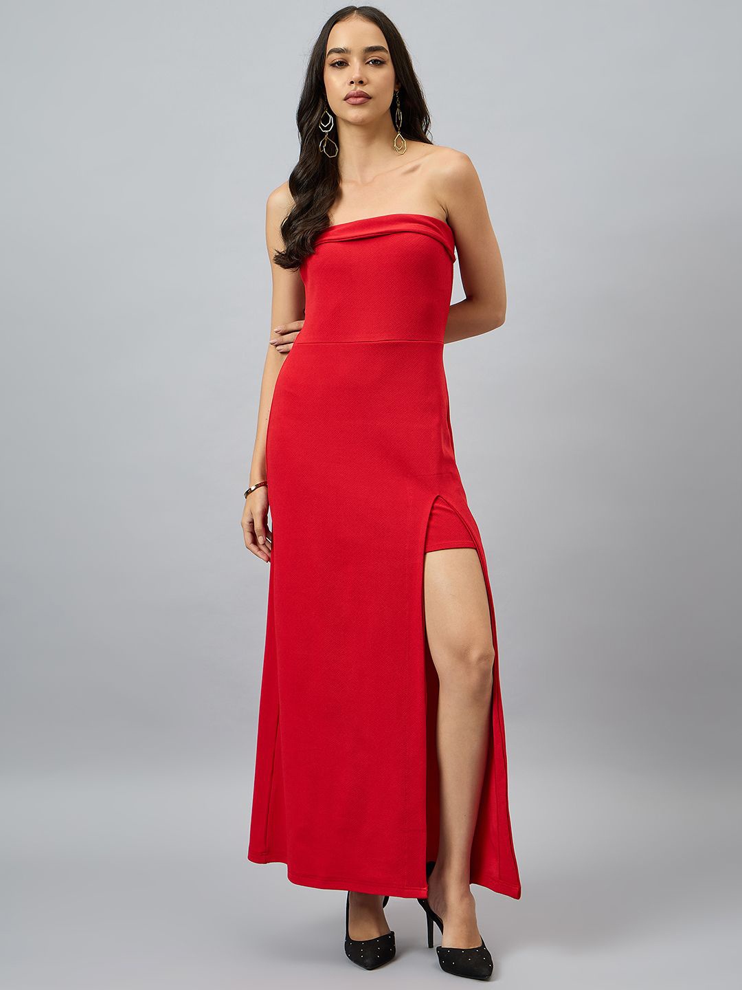 

COLOR CAPITAL Women Strapless Sheath Maxi Dress, Red