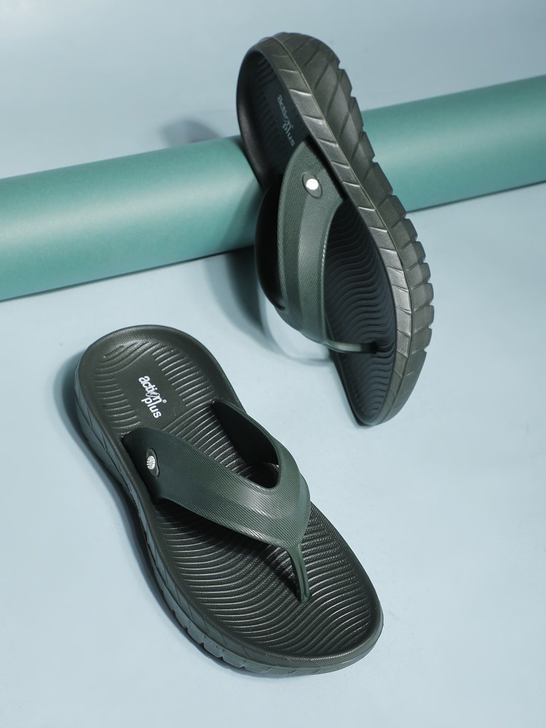 

Action Plus Men Rubber Thong Flip-Flops, Olive