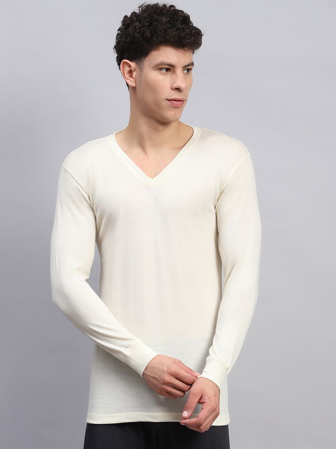 

Monte Carlo Men Ribbed Wool Thermal Top, Cream