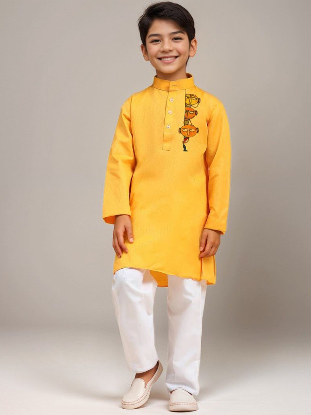 

DEVOILER Boys Quirky Printed Cotton Regular Kurta with Pyjamas, Yellow