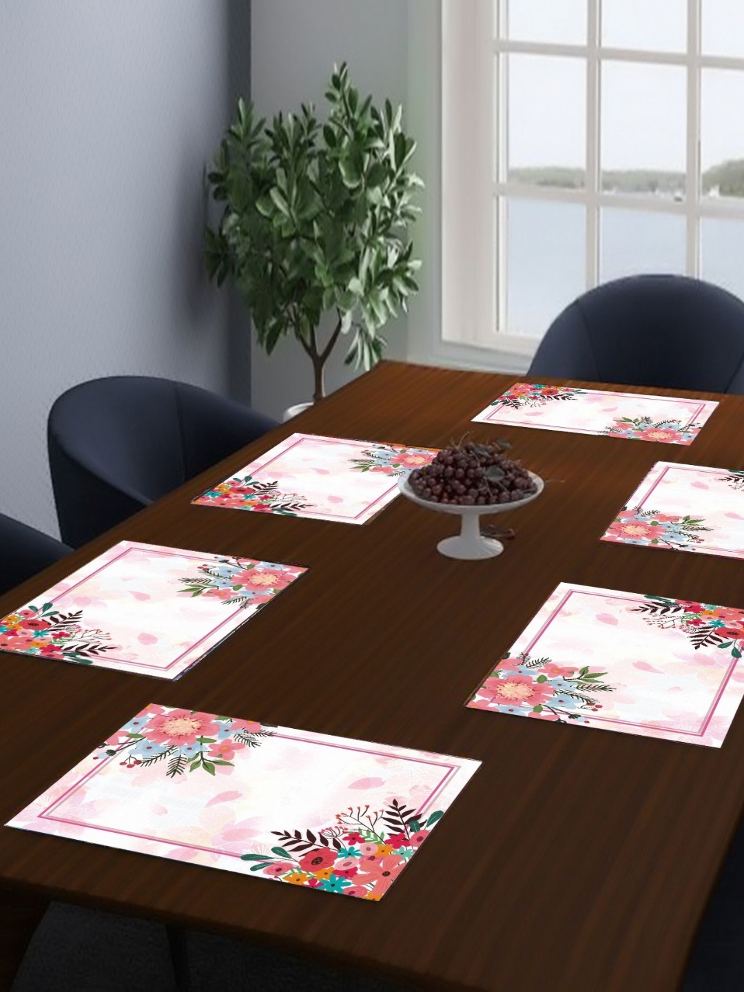 

LooMantha 6-Pcs Pink & White Printed Table Placemats