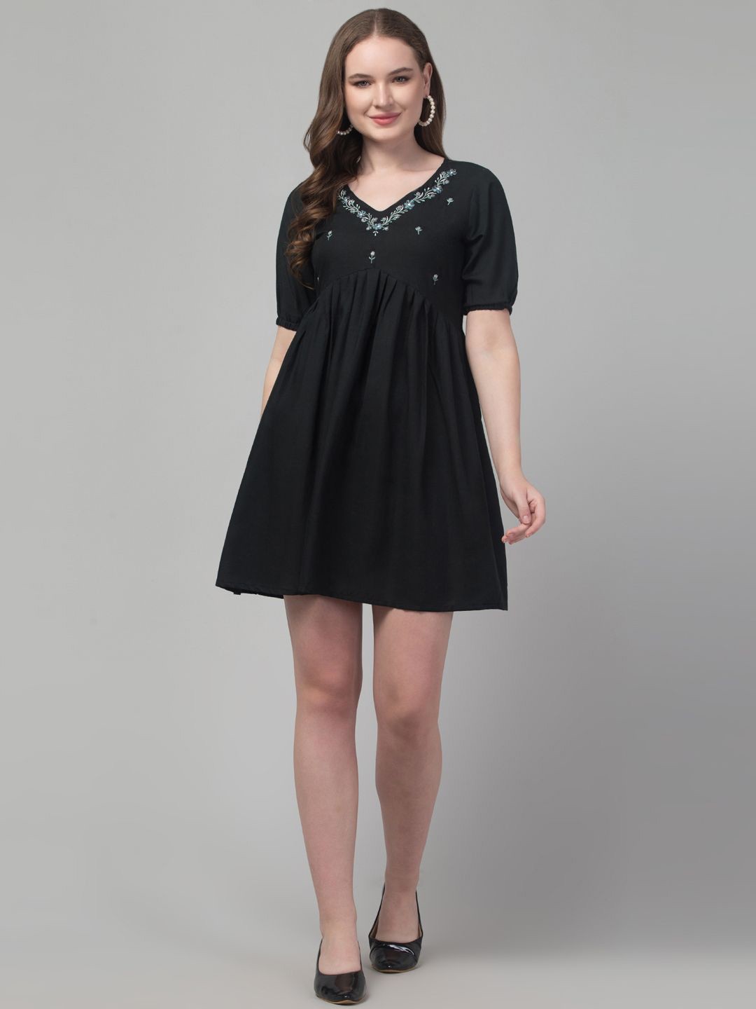 

Trend Level Women Fit and Flare Embroidered Dress, Black