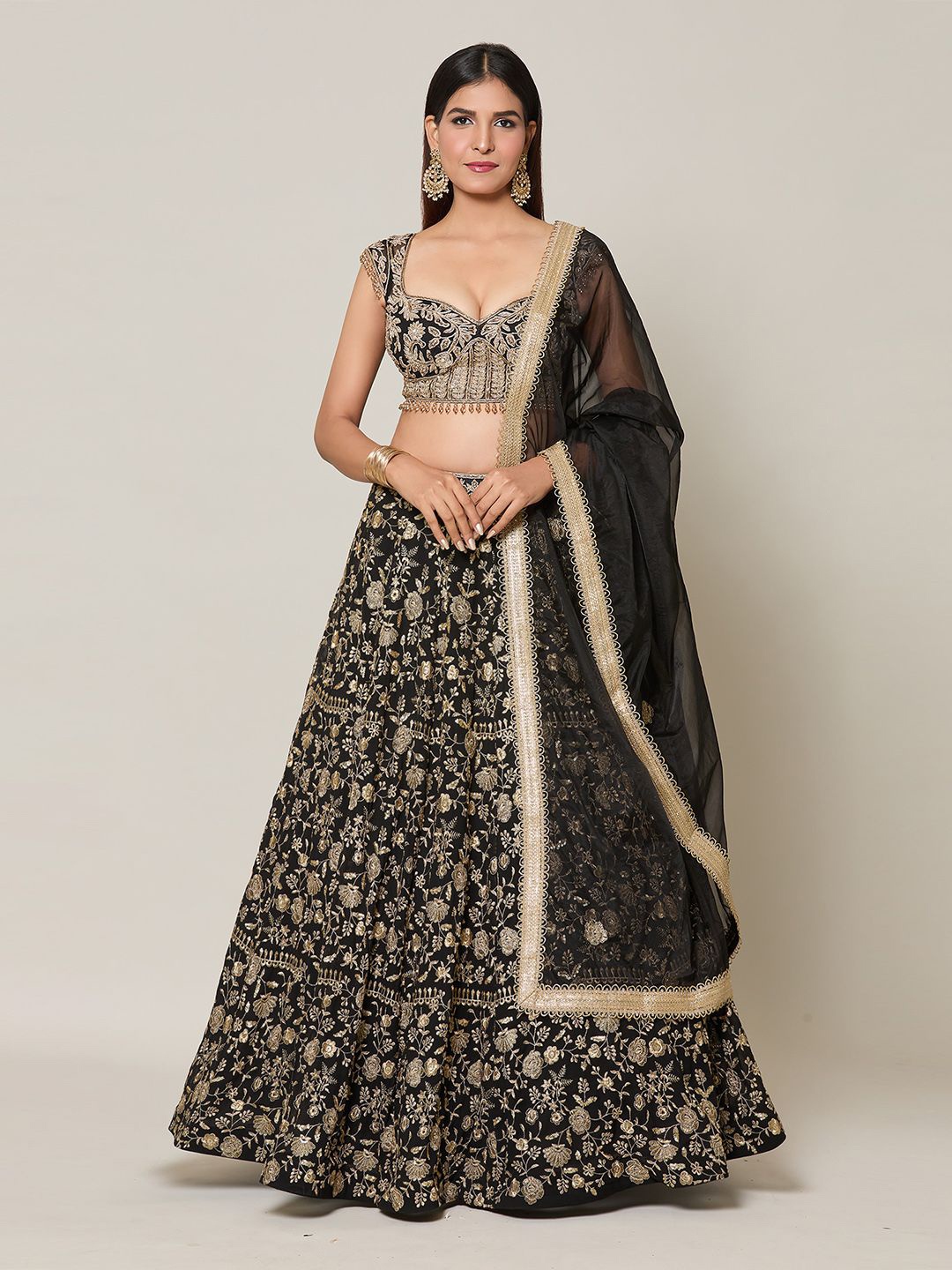 

Samyukta Singhania Embroidered Thread Work Ready to Wear Lehenga & Blouse With Dupatta, Black