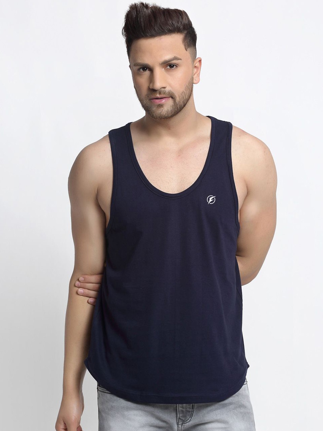 

Friskers Men Printed Pure Cotton Gym Vest 151024C646-17, Navy blue