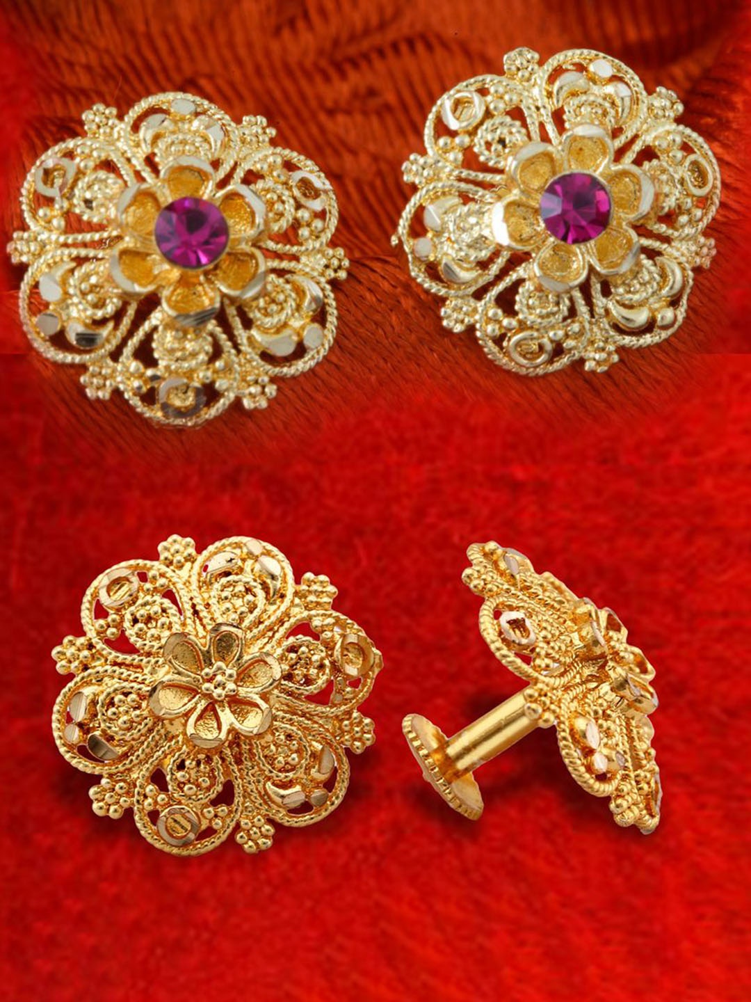 

DIVASTRI Set Of 2 Gold-Plated Stone Studded Circular Studs