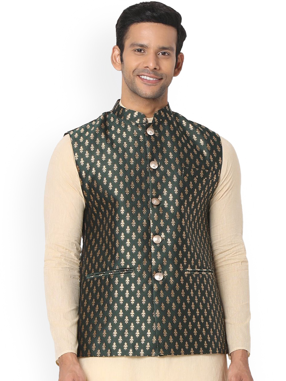 

SALWAR STUDIO Men Embellished Nehru Jackets, Green