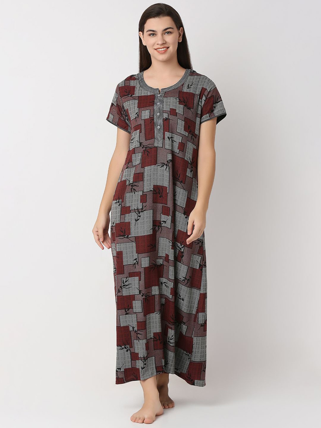 

Juliet Women Everyday Abstract Printed Maxi Nightdress, Grey