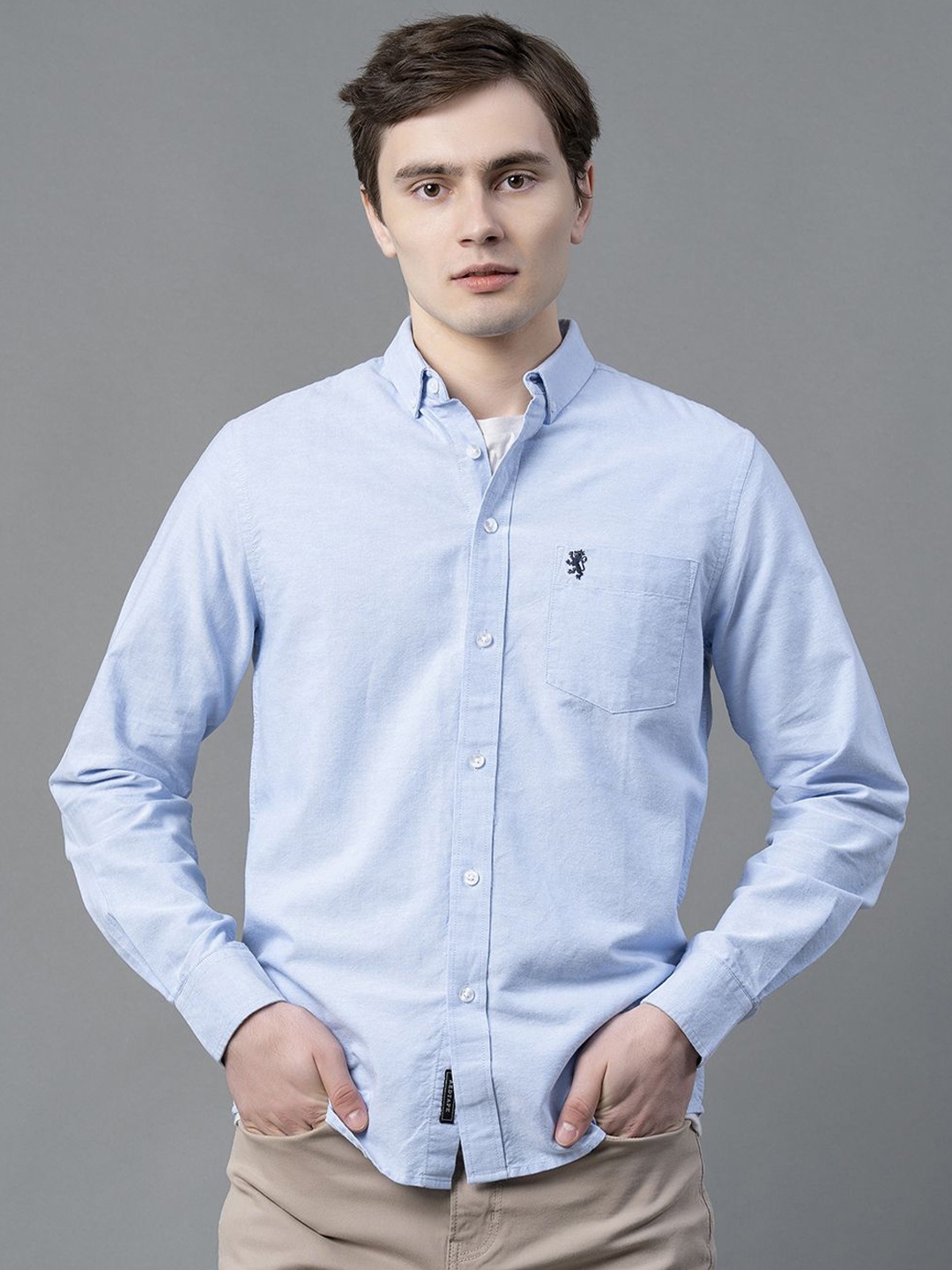 

Red Tape Men Button-Down Collar Solid Cotton Casual Shirt, Blue