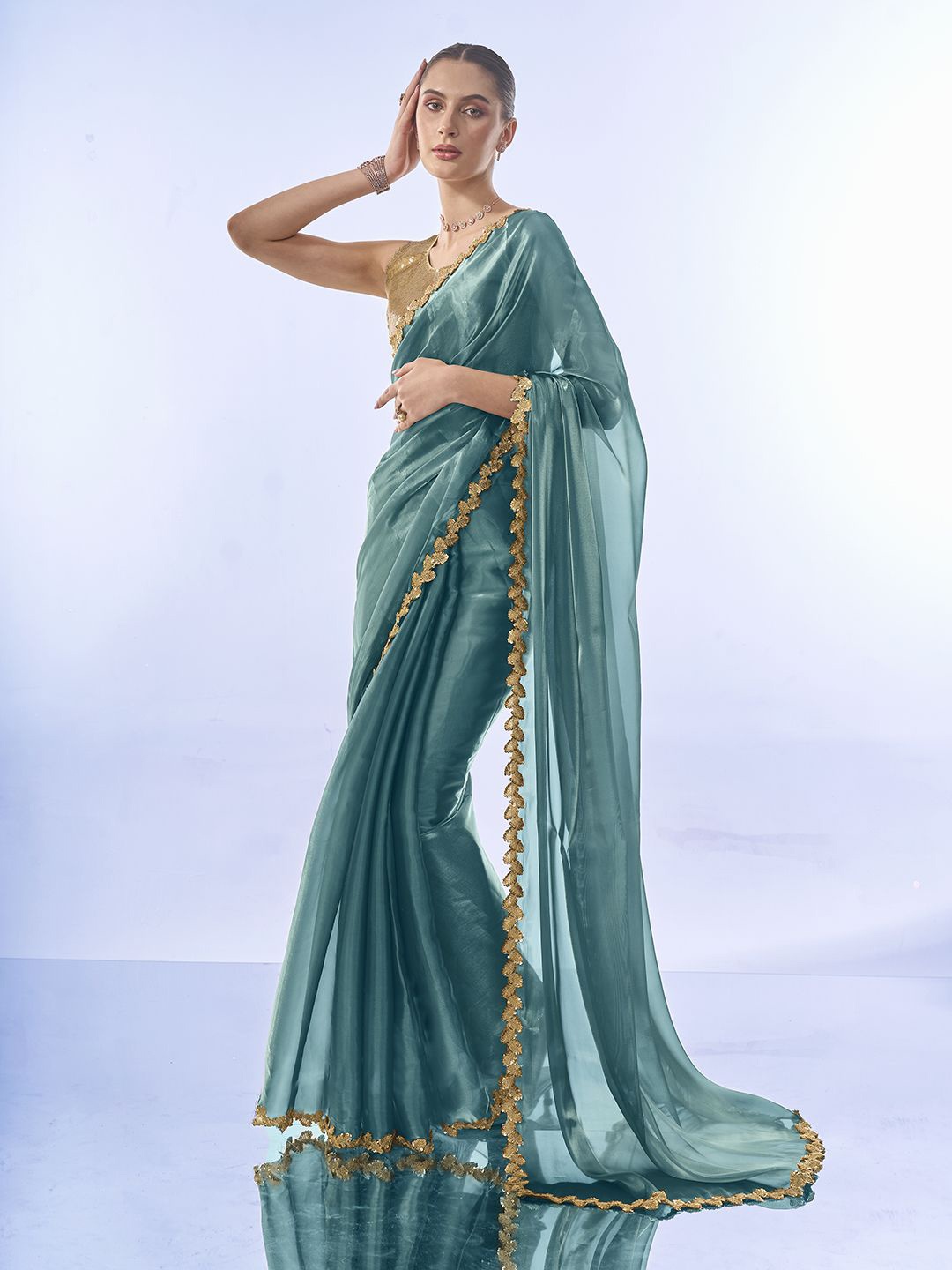 

Kalista Sequinned Ready to Wear Saree, Blue