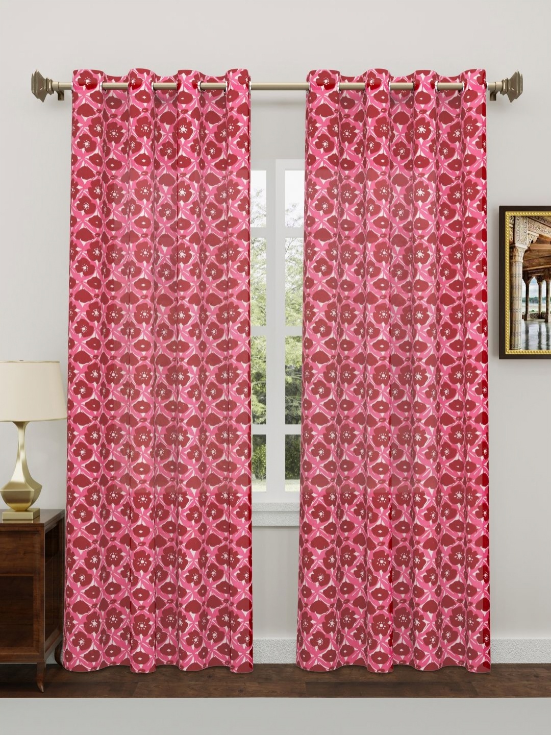 

BLOCKS OF INDIA Pink & White 2 Pieces Ethnic Motifs Door Curtain