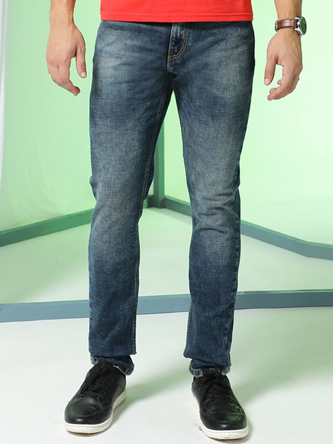 

Markle Moro Men Cotton Slim Fit Heavy Fade Stretchable Jeans, Blue