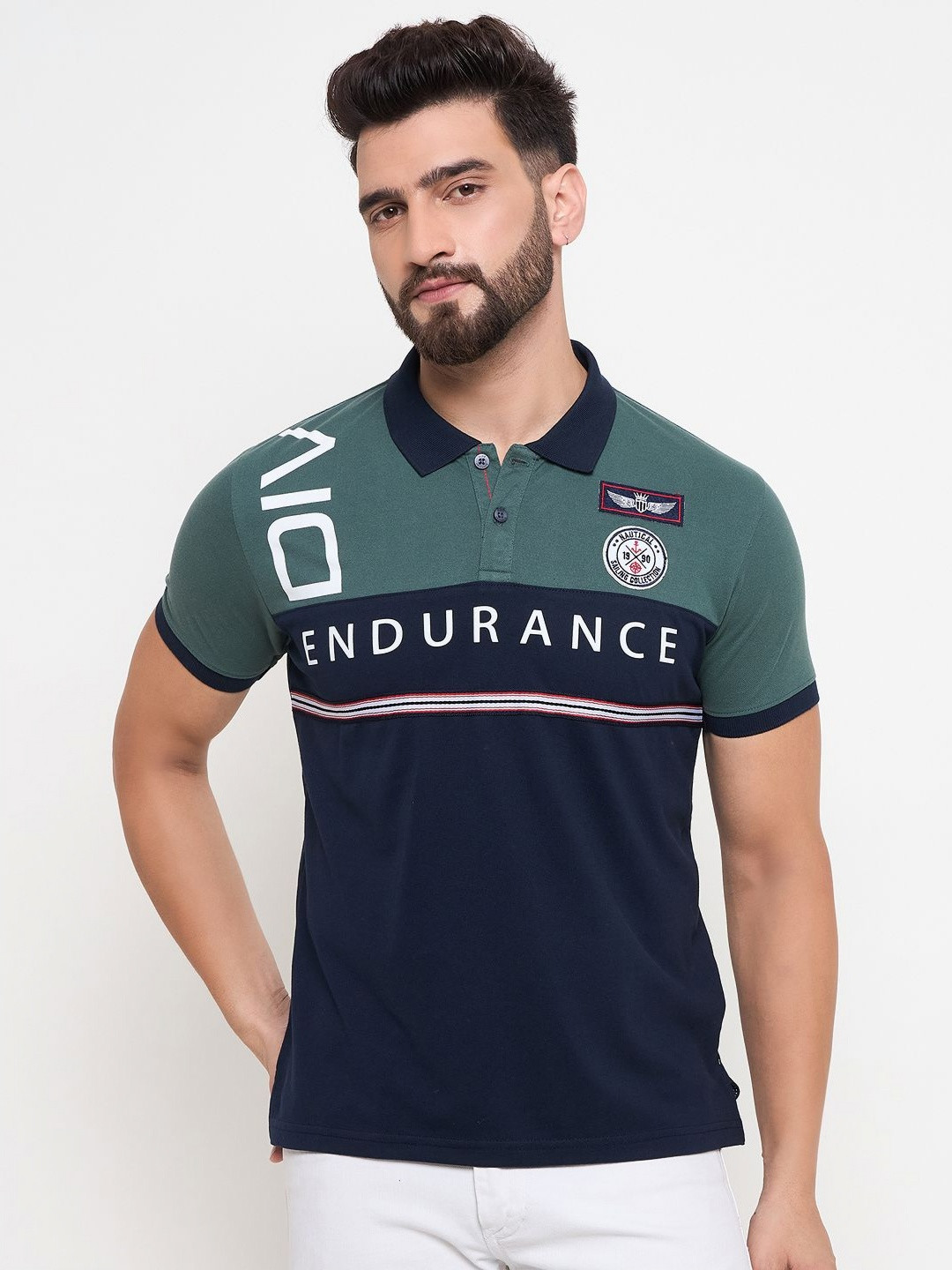 

Duke Men Colourblocked Polo Collar Cotton Slim Fit T-shirt, Navy blue