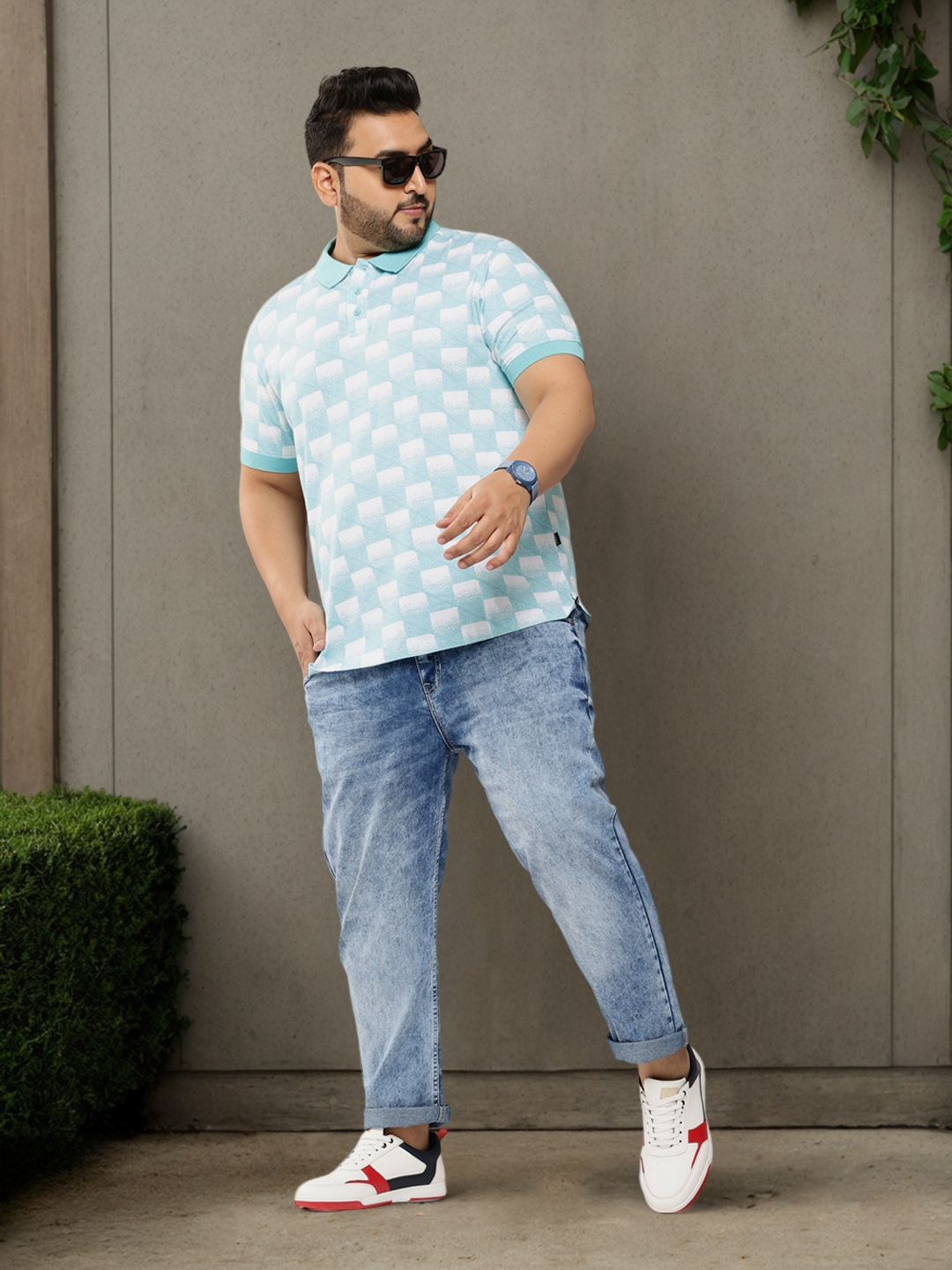 

Sztori Plus Size Checked Polo Collar Pure Cotton T-shirt, Blue