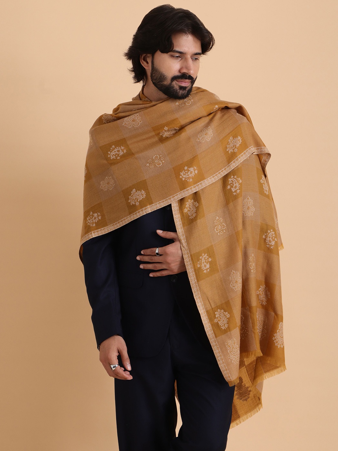 

Tweedle Checked Woven Design Woolen Shawl, Yellow