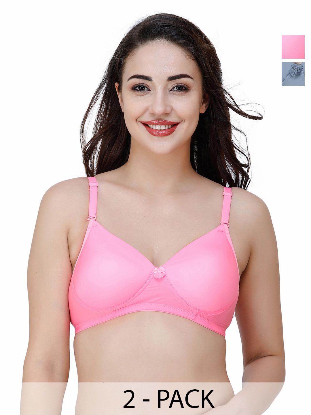 

College Girl Women Pack of 2 T-shirt Full Coverage Lightly Padded Bra, Grey