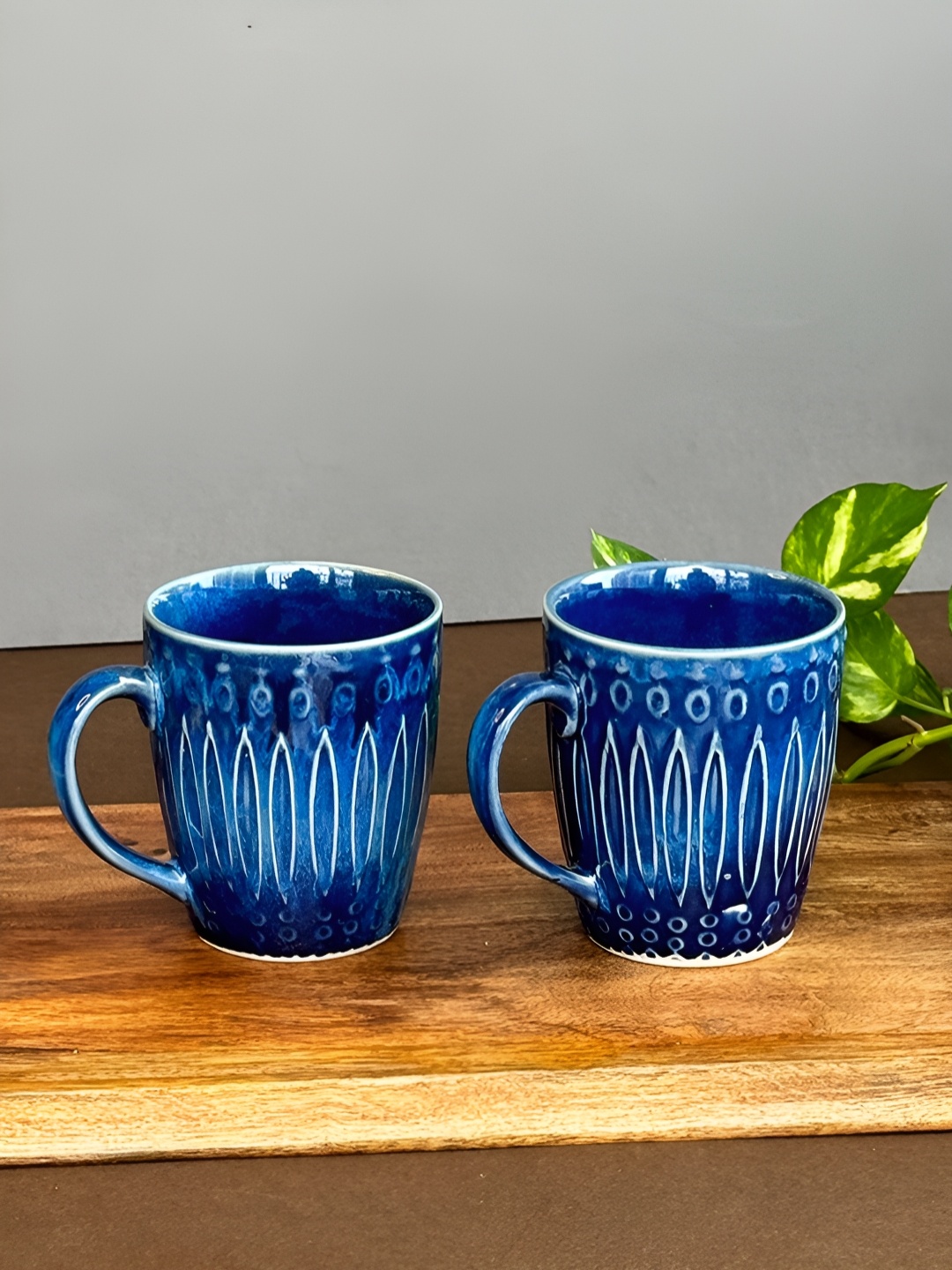 

ARAVALII Set Of 2 Blue & White Printed Ceramic Glossy Mugs