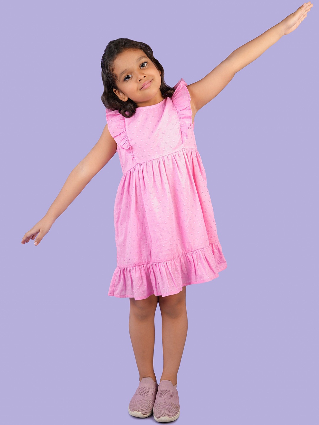 

Nature Nook Kids Girls Round Neck Cotton Fit & Flare Dress, Pink