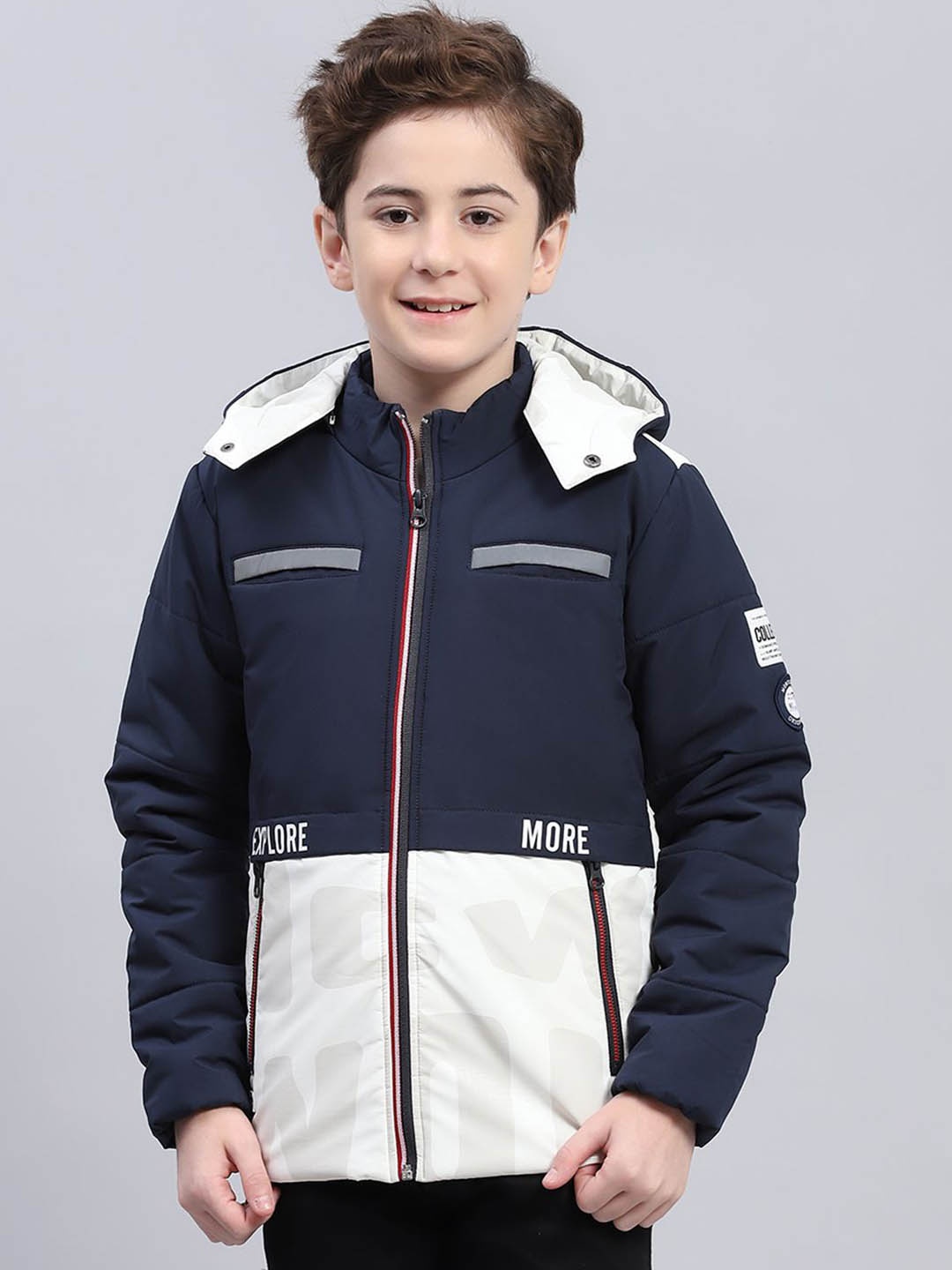 

Monte Carlo Boys Hooded Colourblocked Casual Padded Jacket, Navy blue