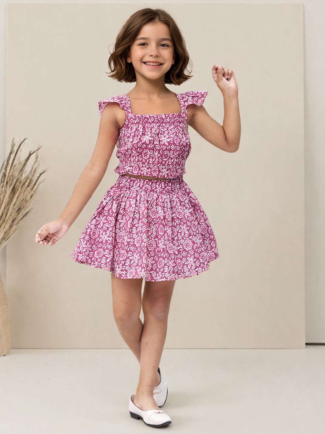 

Toonyport Girls Pure Cotton Printed Top with Skirt, Purple