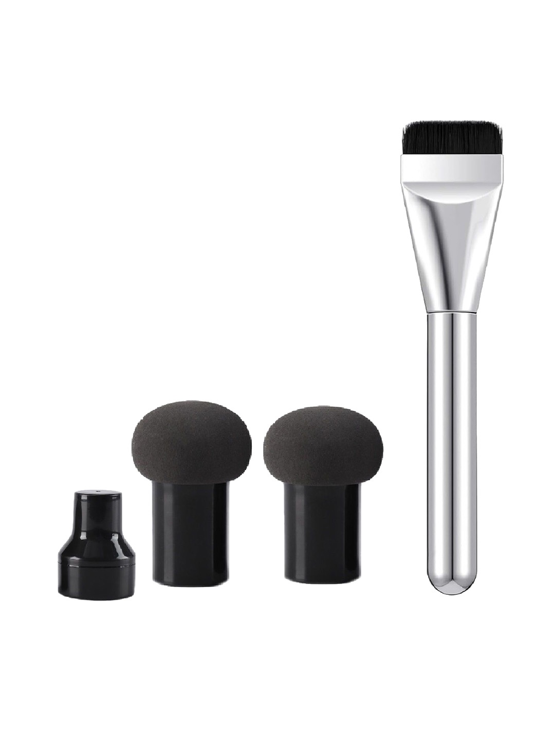 

Facejewel Set Of Makeup Brush With 2 Mushroom Puff, Silver
