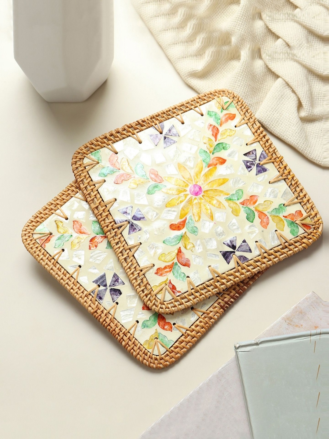 

HABERE INDIA Yellow & White Printed Table Placemats