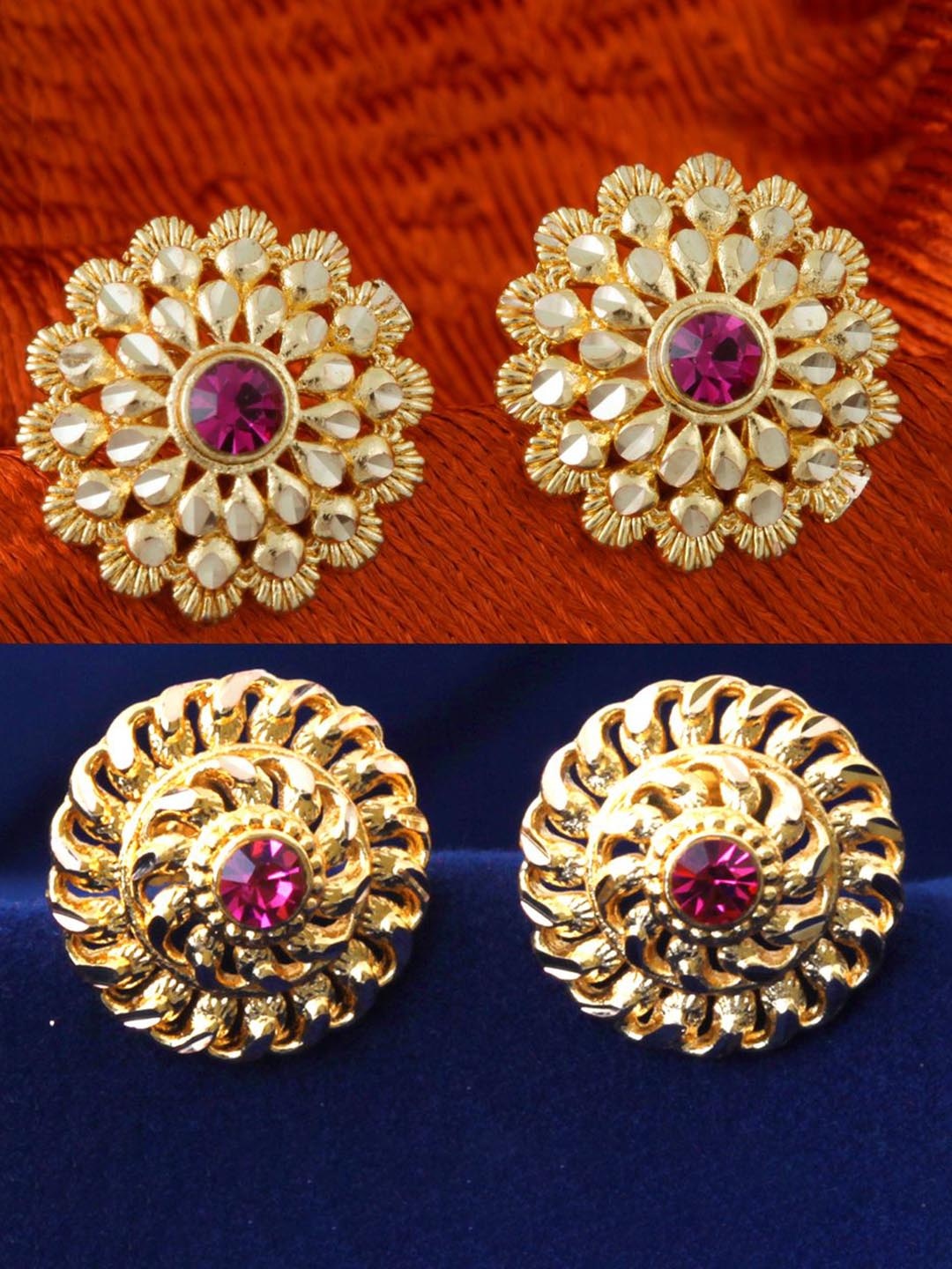

DIVASTRI Set Of 4 Gold-Plated Circular Stone Studded Studs