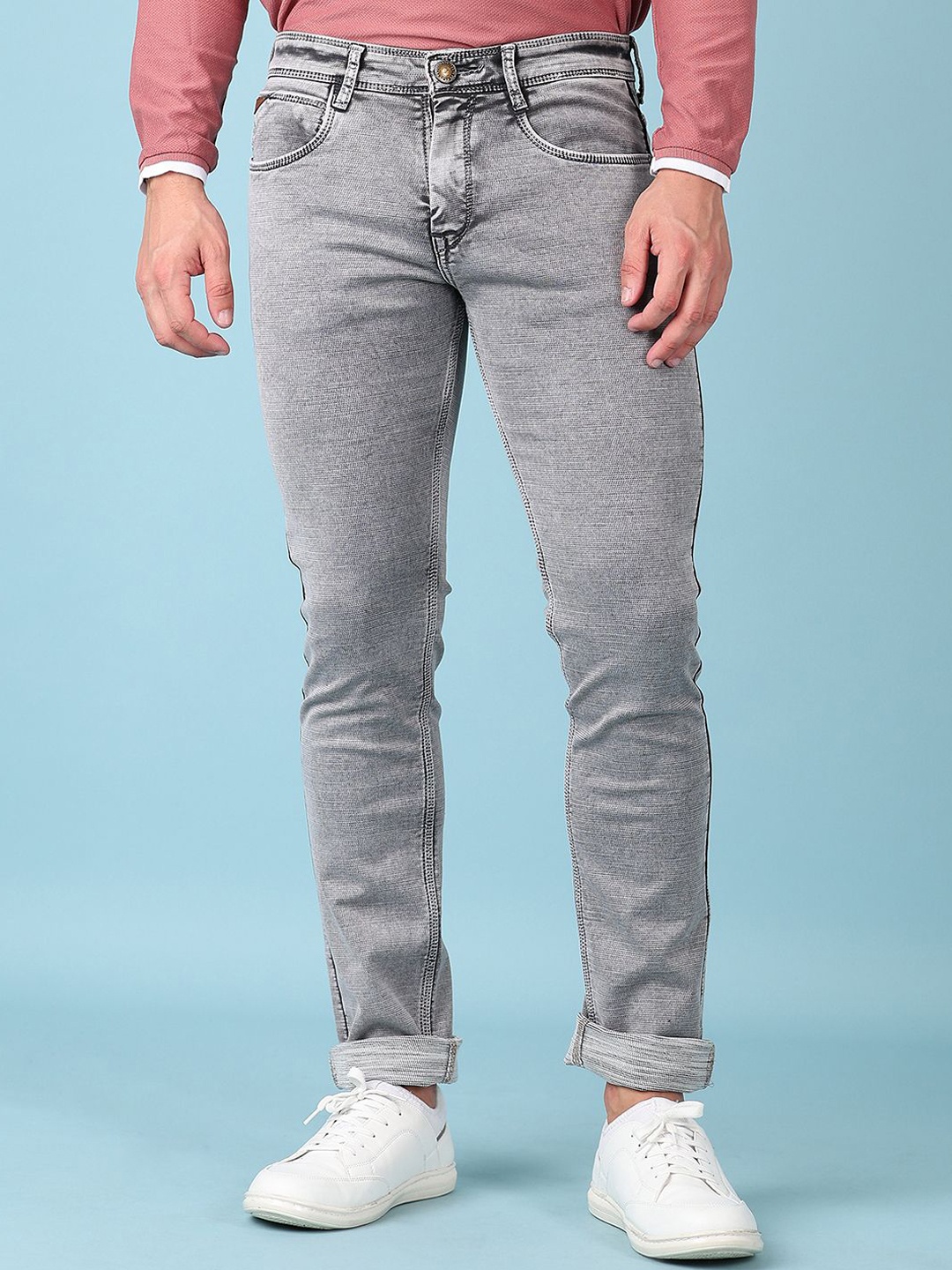 

V-Mart Men Cotton Slim Fit Stretchable Jeans, Grey