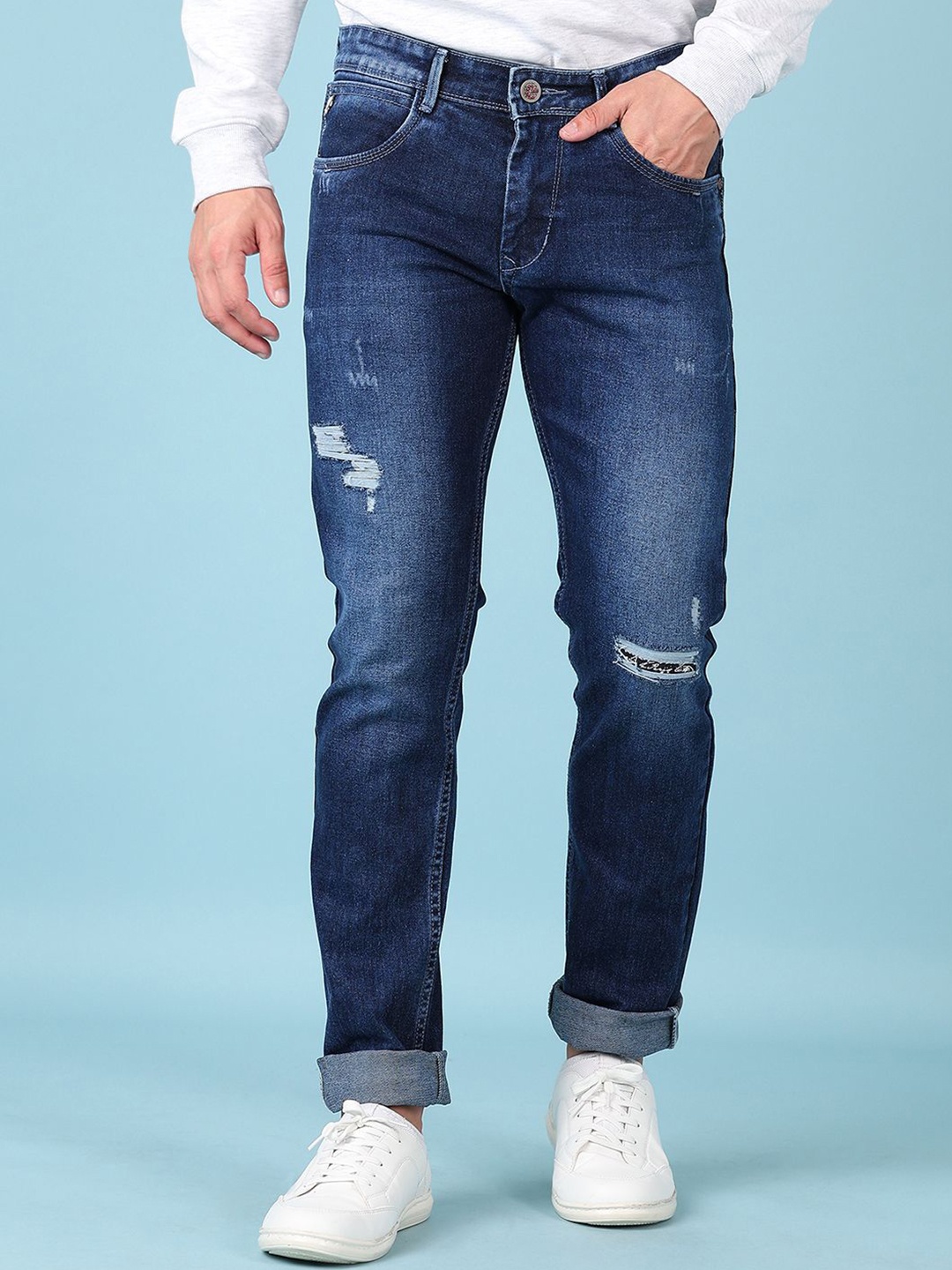 

V-Mart Men Slim Fit Mildly Distressed Light Fade Stretchable Jeans, Blue